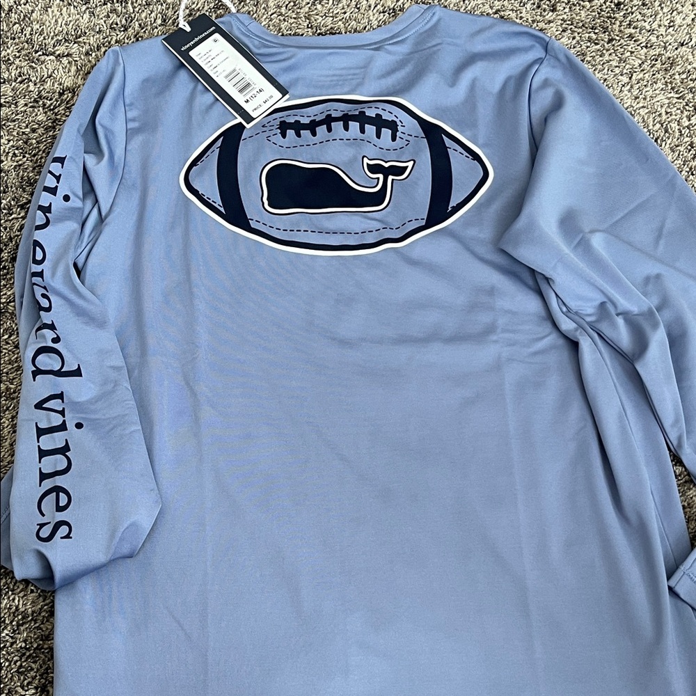 Vineyard Vines Light Blue/Gray Whale Football Long Sleeve performance tee. New.